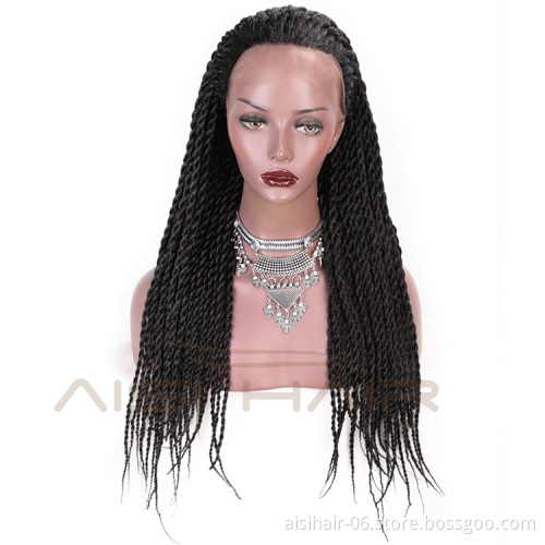 Aisi Hair Twists Long Braiding Lace Front Wigs Natural Black High Temperature Lace Front Synthetic Braided Wigs for Women